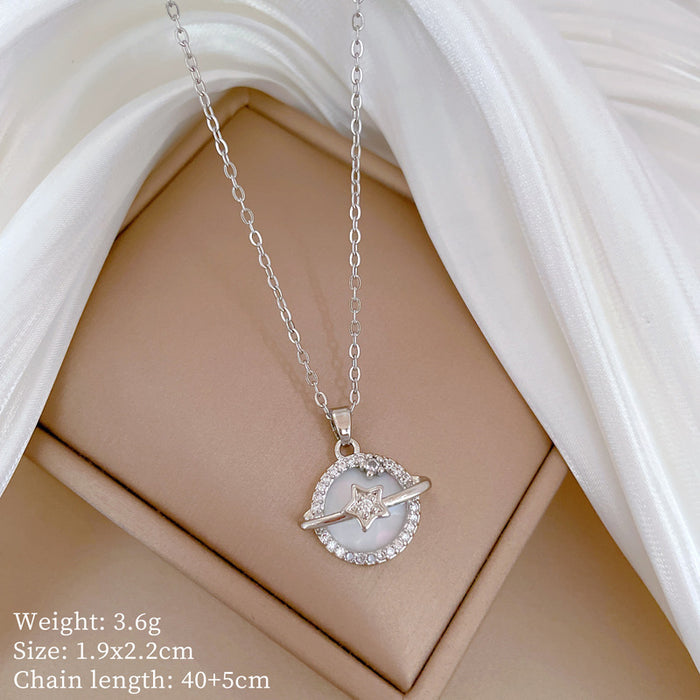 Wholesale Shell Planet Zircon Titanium Steel Necklace JDC-NE-LiGe014