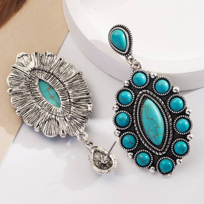 Wholesale Geometric turquoise leather statement earrings