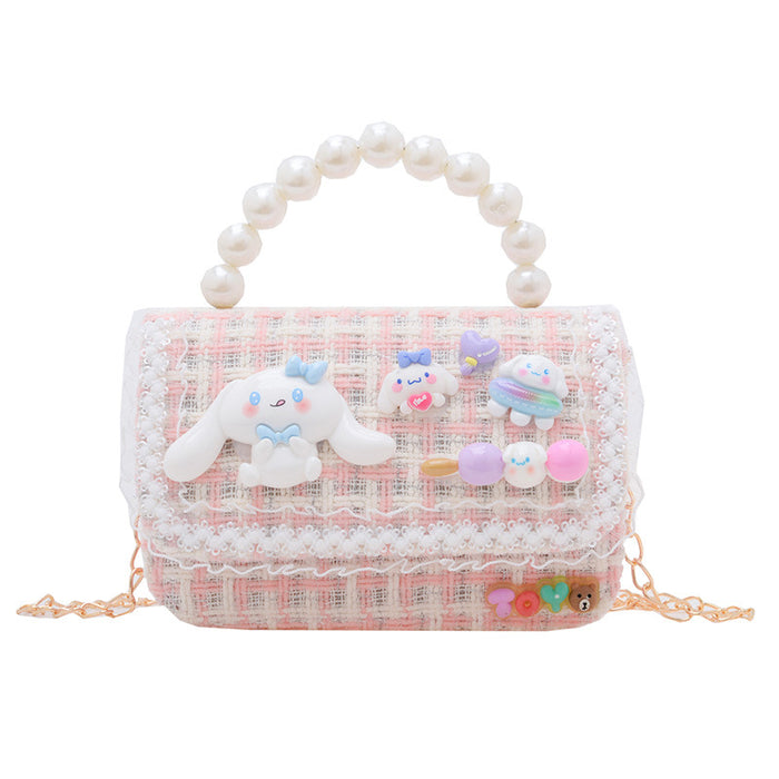 Wholesale Cotton and Hemp Children's Simple Chain Pearl Handheld Shoulder Bag (S) JDC-SD-GSAT006