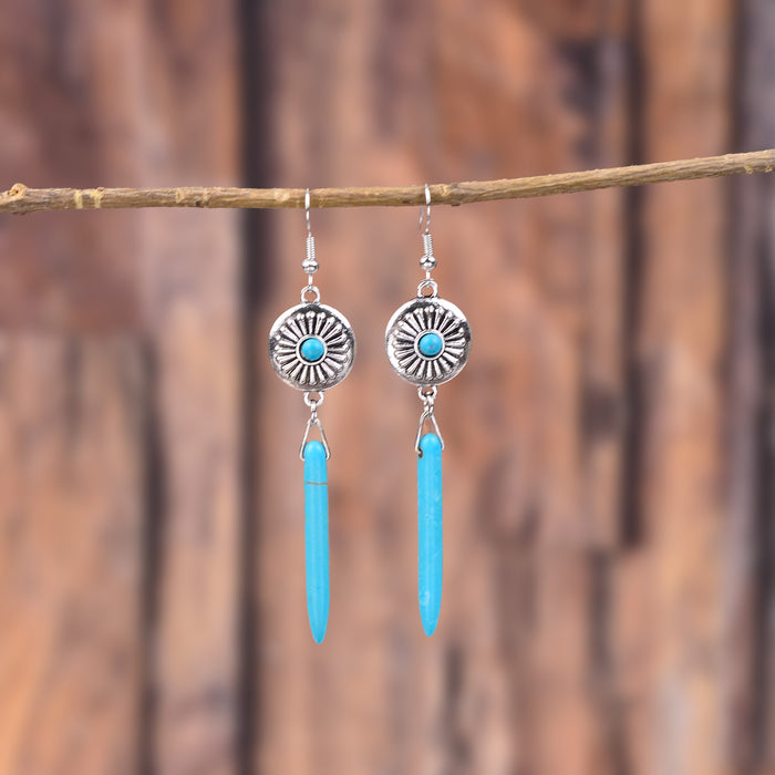 Wholesale Alloy ethnic style turquoise tassel exquisite earrings