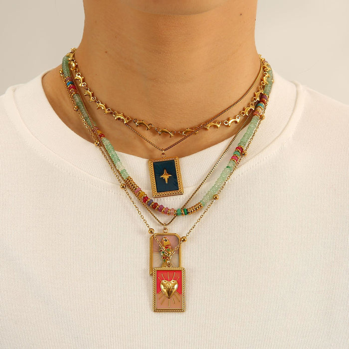 Wholesale Hot selling artistic retro style original design stainless steel drip oil necklace fashionable and versatile heart pendant accessory