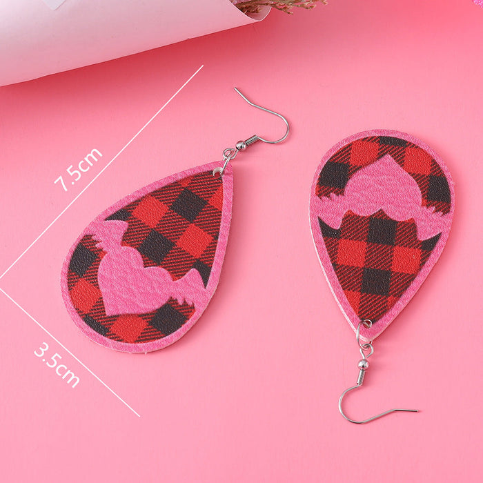 Wholesale Earrings PU Valentine's Day Earrings Black Red Check  JDC-ES-ChL008