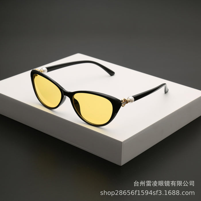 Wholesale Advanced New Cat Eye Frame Pearl Sunglasses Fashion Printed Sunglasses
