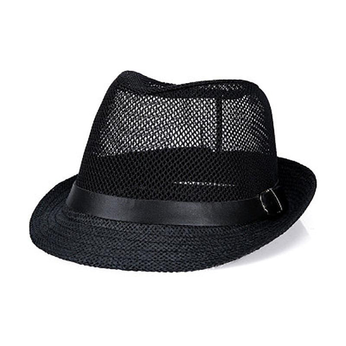 Wholesale Men's Top Hat Grid Small Top Hat Hollow-out Breathable Sun Hat Solid Color Flat Top Jazz Hat Sun Hat Women's Sun Hat