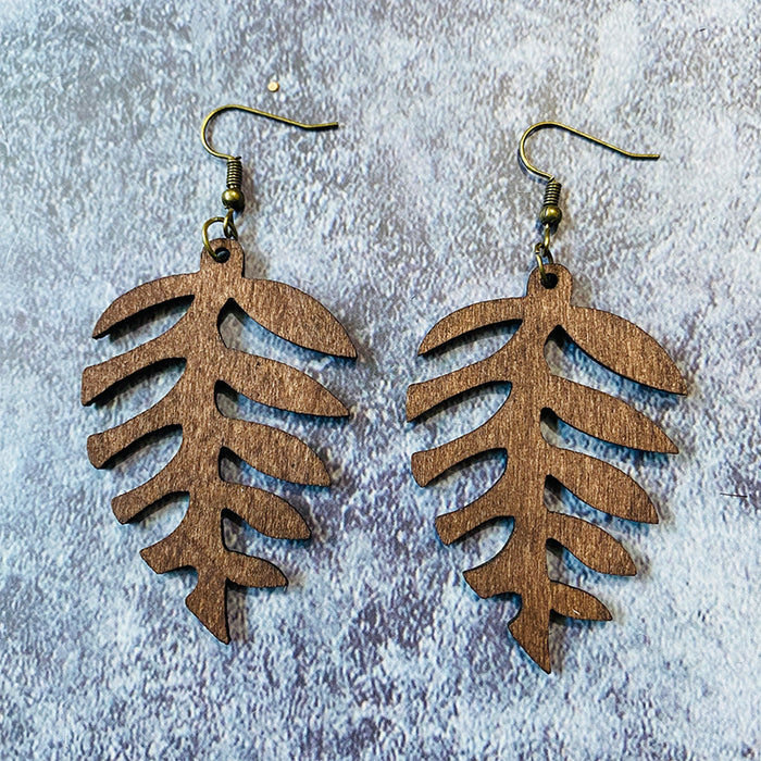 Wholesale Wooden earrings hollow cutting retro leaf shape Bohemian earrings