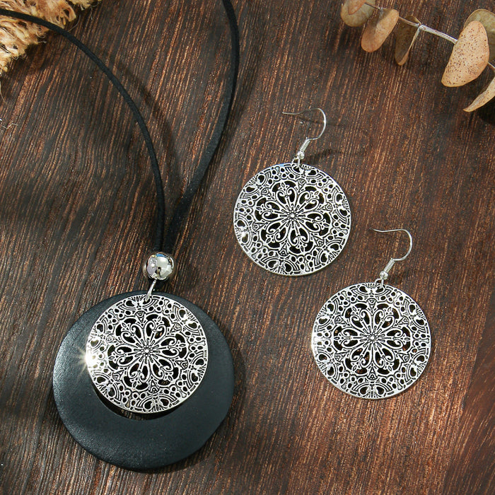Wholesale Ethnic Geometric Antique Silver Alloy Earring Necklace Set - 4 Styles MOQ≥2