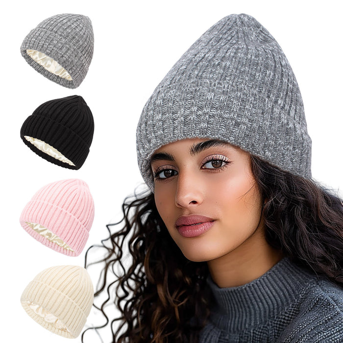 Wholesale Autumn and Winter Trendy Hats for Women,  New Satin Warm Woolen Hats for Men and Women,  Family Pullover Knitted Hats