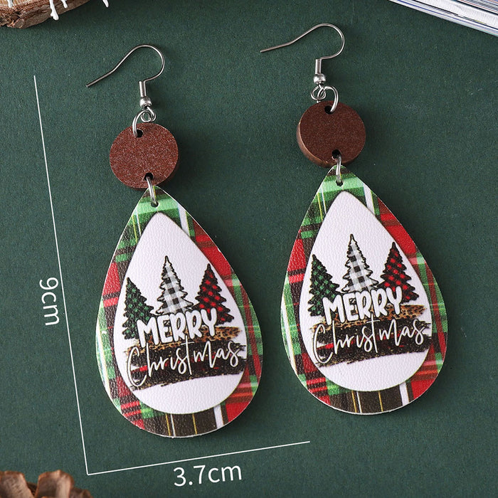 Wholesale Christmas Leopard Plaid Tree  Leather Wood  Earrings