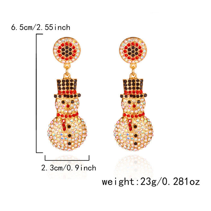 Wholesale Christmas element earrings cartoon full bead snowman earrings inlaid with diamonds light luxury holiday earrings