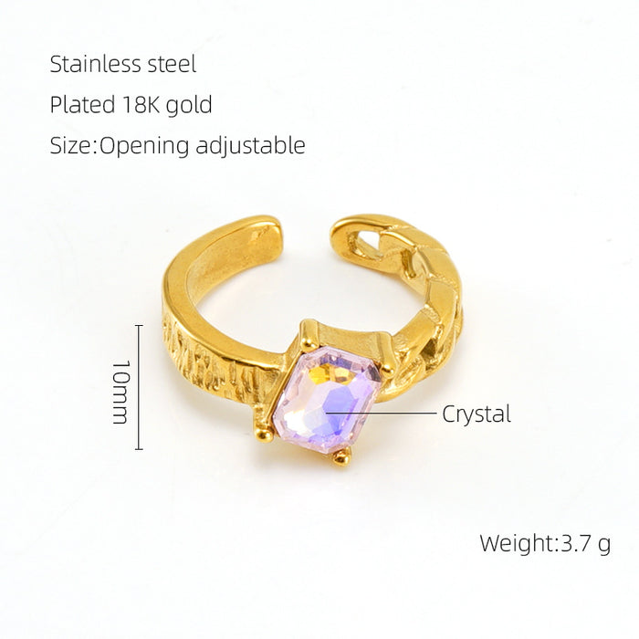Wholesale Vintage titanium steel moonstone open adjustable ring