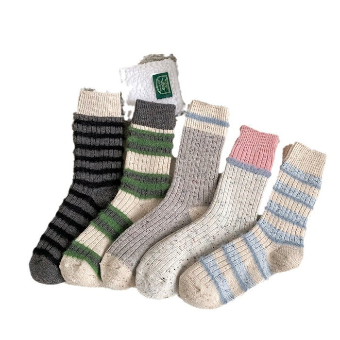 Wholesale Wool striped socks for children, contrasting colors, plush warmth, mid tube pile socks