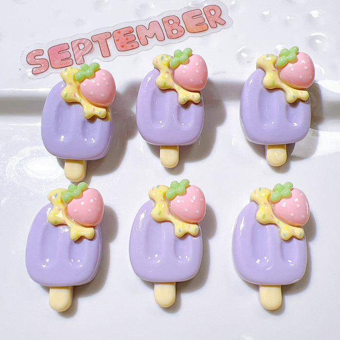 Wholesale Cute Strawberry Popsicle Resin Patch Handmade Material Cream Glue Mobile Phone Case Hair Accessories Shoe Buckle Accessories