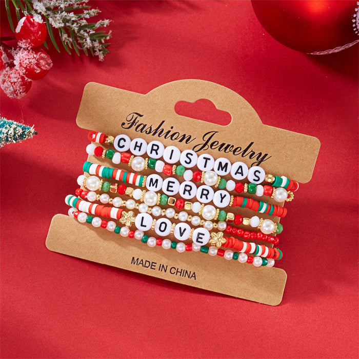 Wholesale Christmas Bracelet Rice Bead Polymer Clay Multi-layer Bracelet Cartoon  Bell Christmas Party