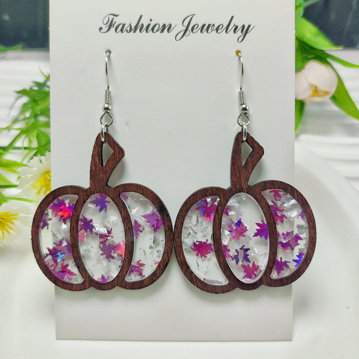 Wholesale Halloween Splicing Pumpkin Acrylic Inlaid Earrings JDC-ES-QiYu001