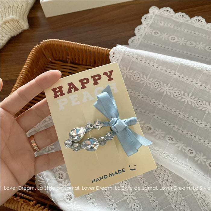 Wholesale Transparent Love Rhinestone Bow Duckbill Clip Hair Clip Sweet Super Fairy Bangs Clip Side Clip Hair Accessories for Women