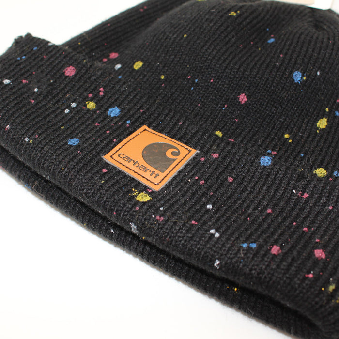 Wholesale Autumn and Winter Spray-painted Hole Leather Label Double-layer Warm Wool Ear Hat JDC-FH-QingCL010