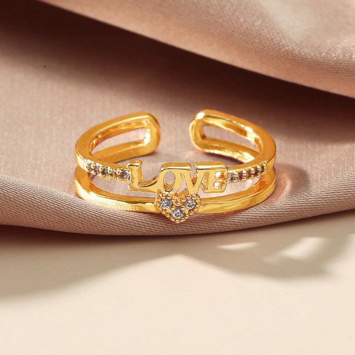 Wholesale Simple and stylish hollow diamond inlaid ring with heart-shaped round diamond zircon ring splicing