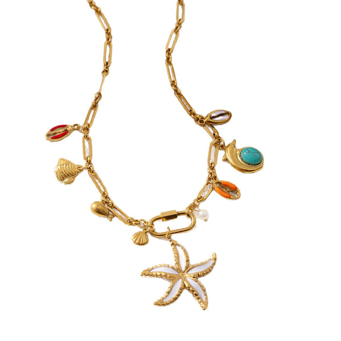 Wholesale Stainless steel beach necklace women's shell pendant starfish fashion collarbone chain heart-shaped butterfly