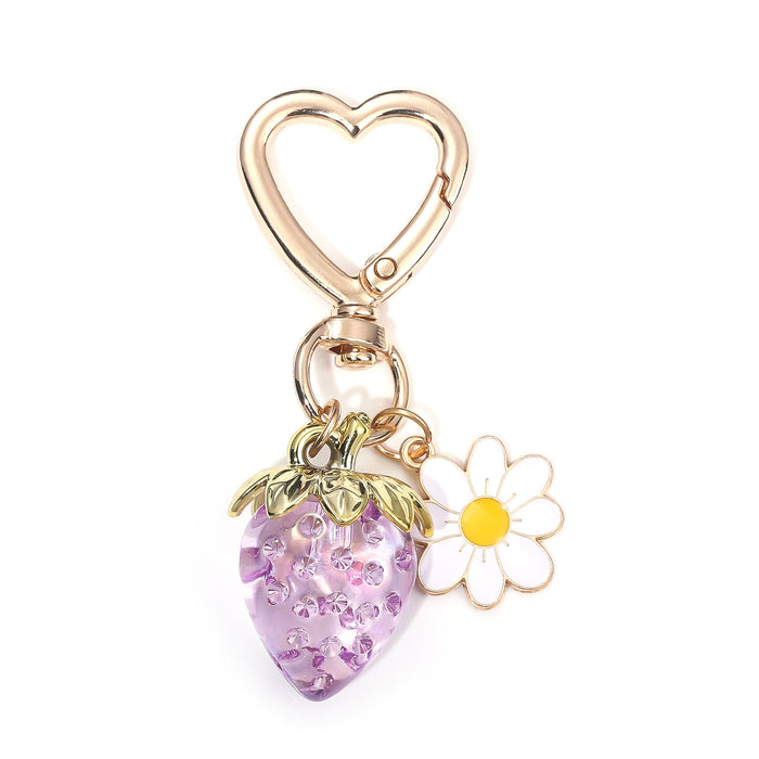 Wholesale Metal Strawberry Keychain Transparent Plating Sweet Fruit Bag Charm