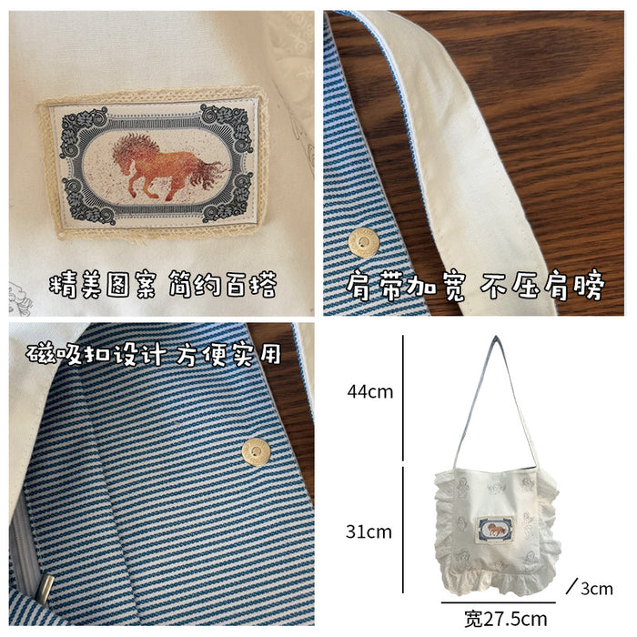 Wholesale Lace and lace shoulder bag, simple and high-end design, canvas crossbody bag