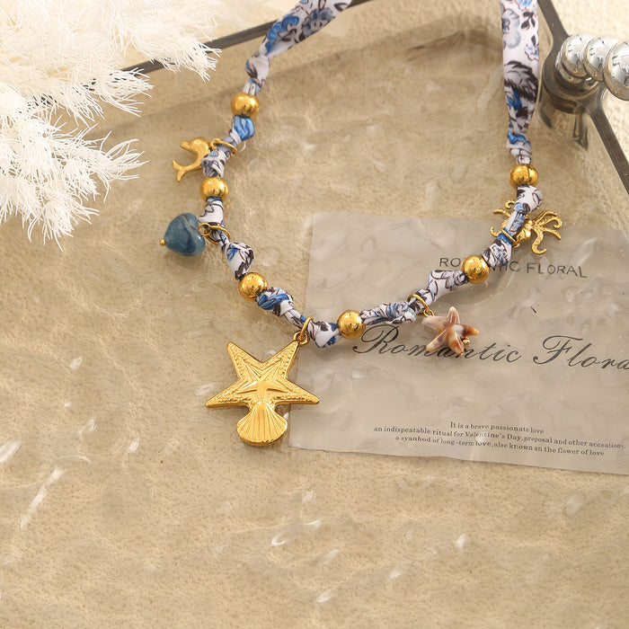 Wholesale Braided Stainless Steel Flower and Ocean Necklace