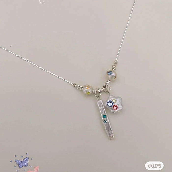 Wholesale silver color beaded cartoon angel necklace clavicle chain light luxury niche neck