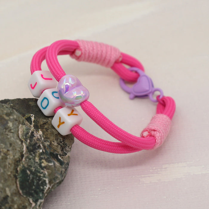 Wholesale Handmade woven colorful rope knotted bracelet bead peach heart letters DIY