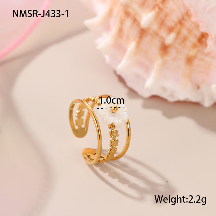 Wholesale Delicate floral pearl stainless steel open ring