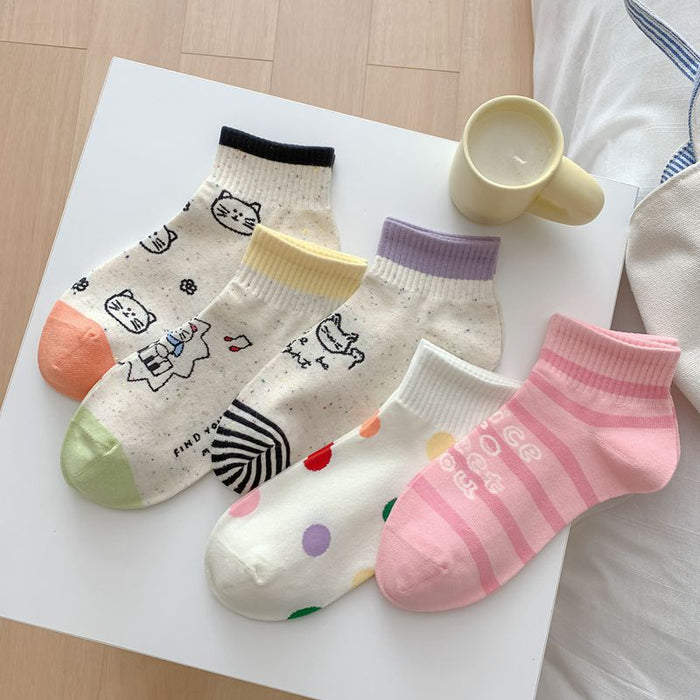 Wholesale Colorful polka dot cute short tube cotton boat socks cute cartoon boneless