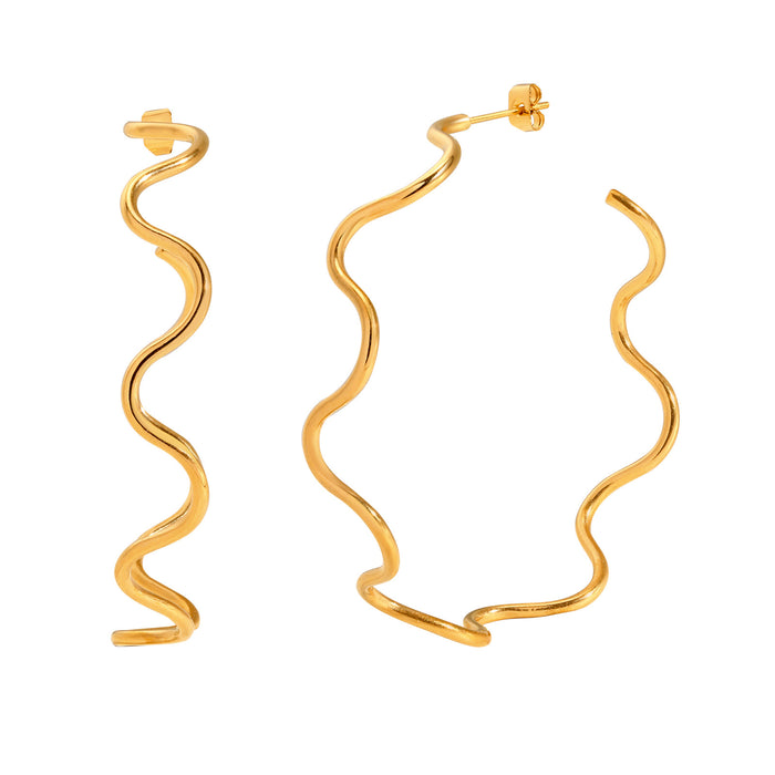 Wholesale Gold plated large earrings, stainless steel wave earrings, gold retro accessories