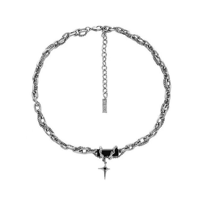 Wholesale Design a niche black gemstone men's hip-hop wrapped necklace, stylish and versatile high street high-end collarbone chain