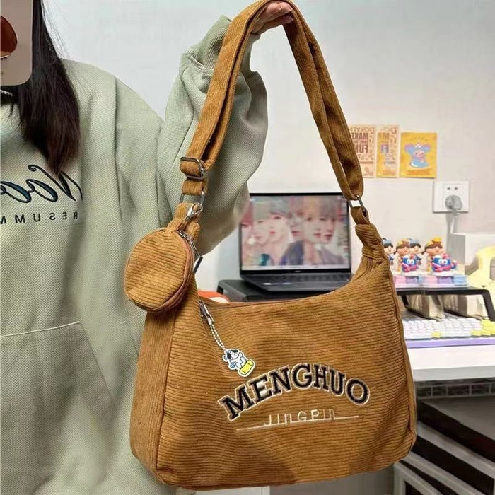 Wholesale Corduroy retro casual all-match messenger bag student class commuter backpack