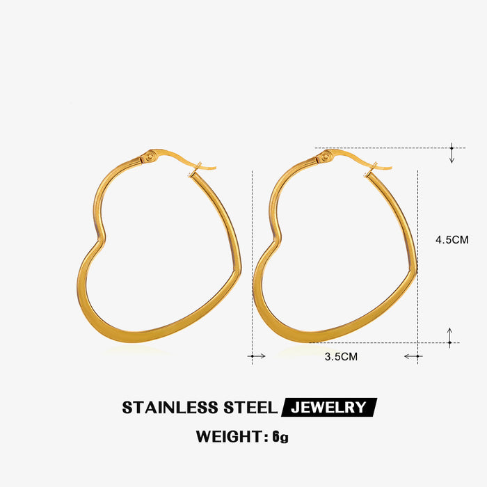 Wholesale Stainless steel exaggerated heart-shaped oval ear buckle with female personality, simple lines, heart-shaped earrings