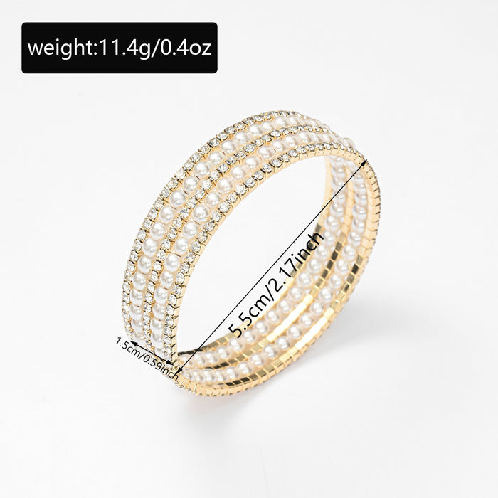 Wholesale Wedding pearl bracelet with light luxury and high-end feel, multi-layer adjustable elastic full diamond bracelet wholesale