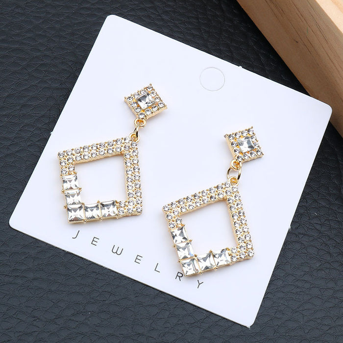 Wholesale Geometric Diamond Drop-shaped Earrings JDC-ES-LanYin001