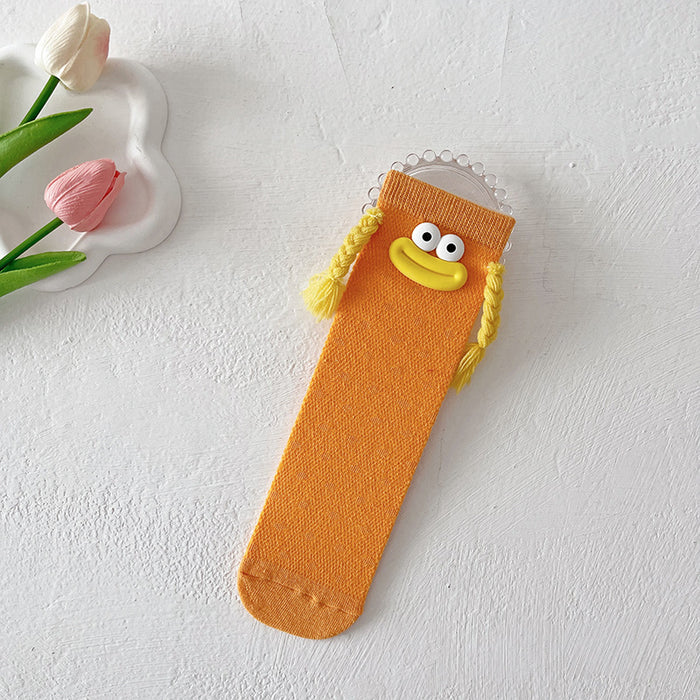 Wholesale Thin children' s socks mid-tube socks  cute long socks  funny braids pile socks