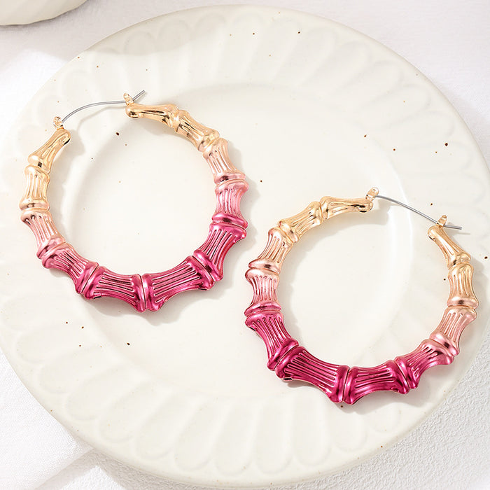 Wholesale Alloy Red Stitching Large Circle Bamboo Earrings JDC-ES-TGG001