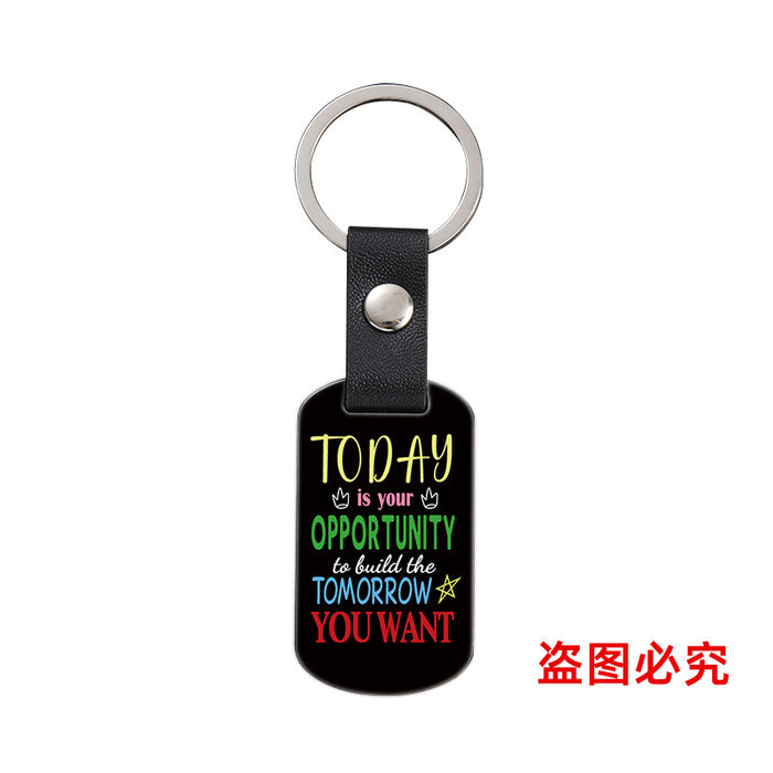 Wholesale Inspirational Positive Color Printing Leather Buckle Metal Keychains JDC-KC-GangGu052