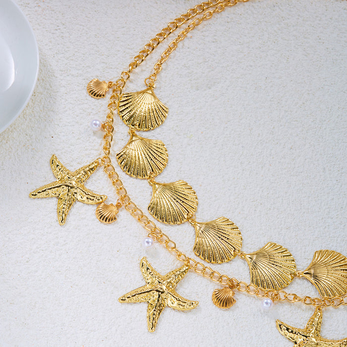 Wholesale Chic Seashell Pearl Beach Waist Chain Double Layer Body Chain