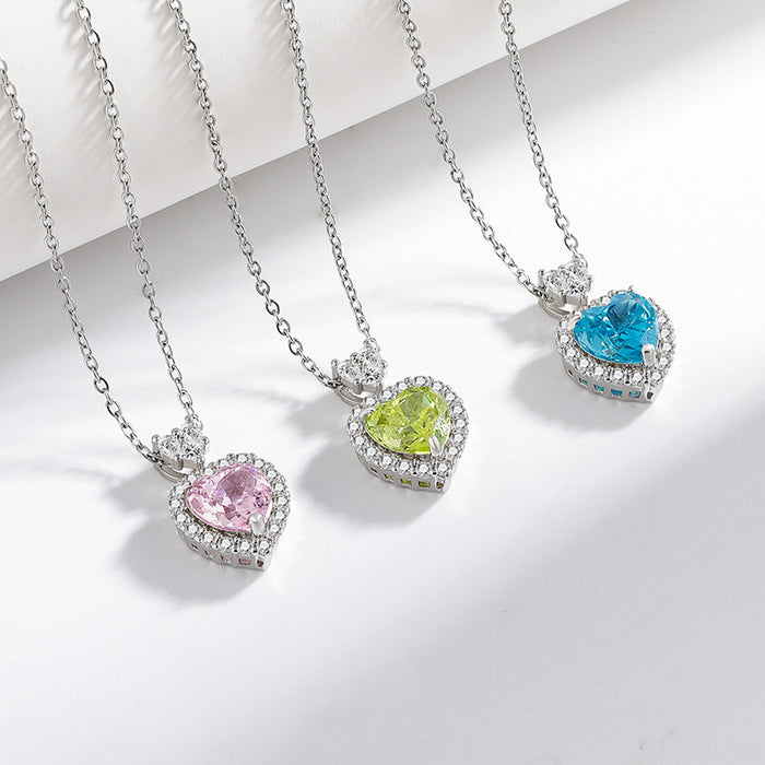 Wholesale Copper Heart Pendant Necklace Diamond Cut Padparadscha Style Fashion Accessory Gift