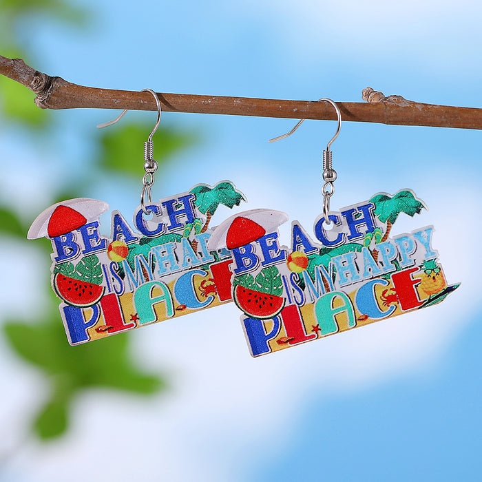 Wholesale Holiday Style Color Sun Watermelon Juice Acrylic Letter Pendant Earrings Beach Holiday Earrings