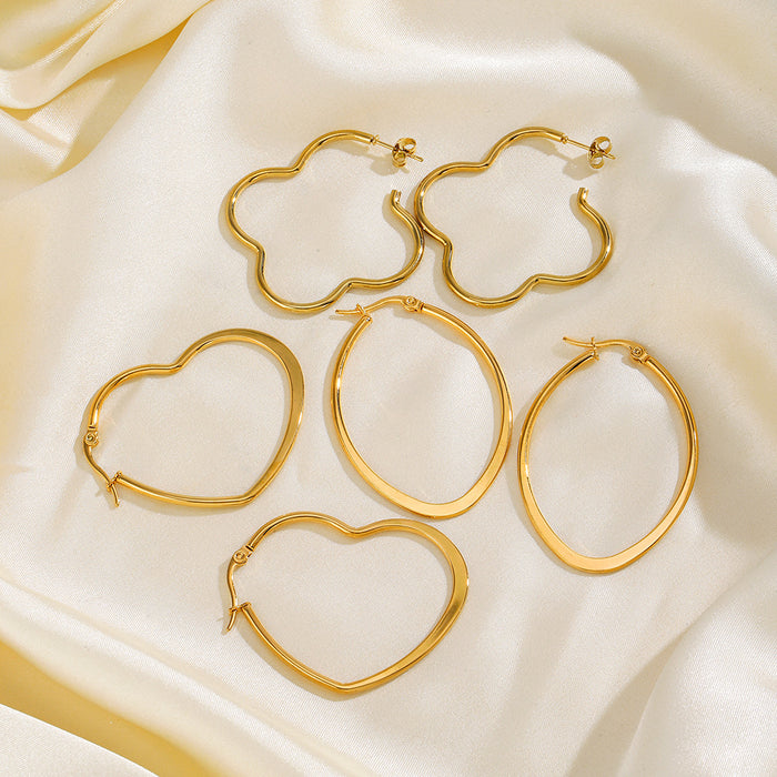 Wholesale Stainless steel exaggerated heart-shaped oval ear buckle with female personality, simple lines, heart-shaped earrings