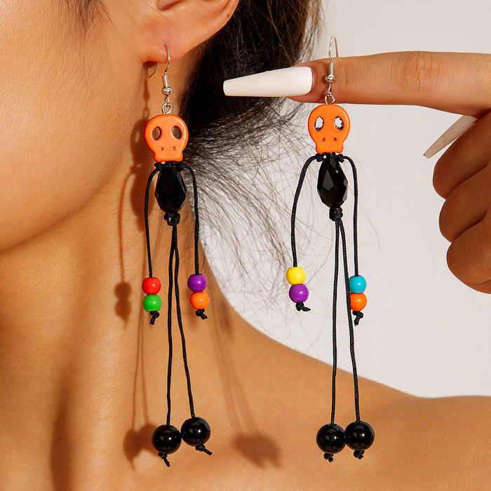 Wholesale Halloween Pumpkin Skull Polyester Tassel Drop Earrings Boutique Resale MOQ≥2