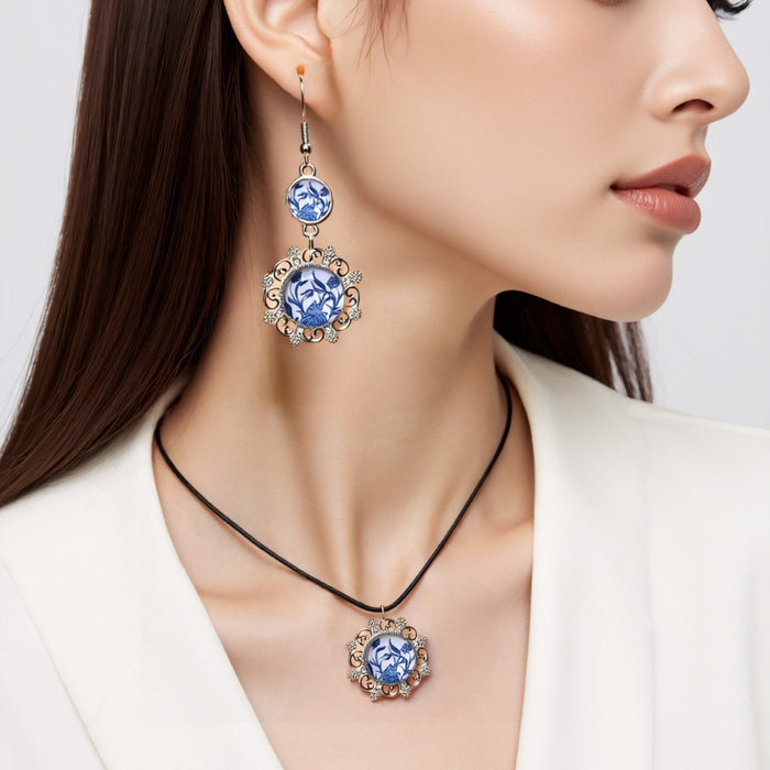 Wholesale Versatile hollow oval earrings necklace set with earrings and hooks