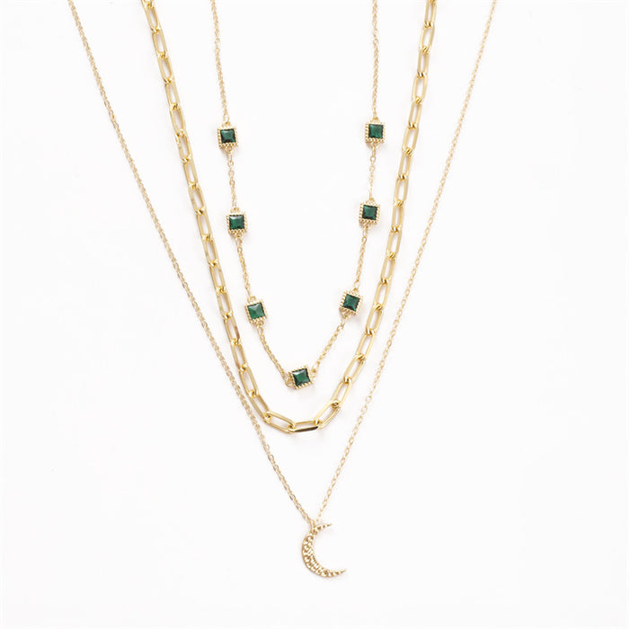 Wholesale Zircon triple layered necklace, personalized temperament, fashionable copper plated pendant necklace