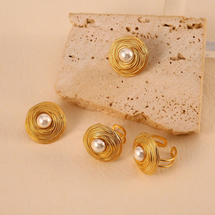 Wholesale Fashionable temperament, stainless steel circle pearl earrings, high-end thread earrings with open ring wholesale