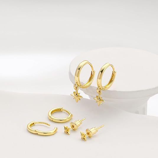 Wholesale Hot selling genuine gold brass electroplated simple and versatile octagonal star pendant earrings with temperament earring set