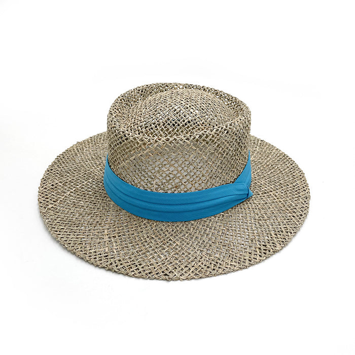Wholesale Straw Hat for Women Hollow Flat-Top Hat, British Style Sun Protection Straw Hat
