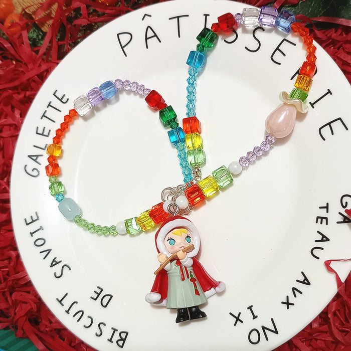 Wholesale Crystal Beaded Red Hat Fairy Cute Short Necklace for Women