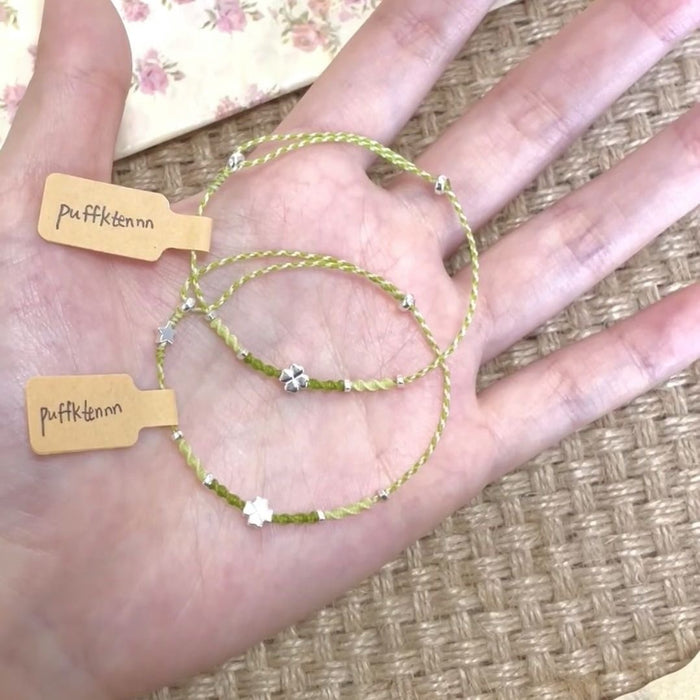 Wholesale Green Rope Four-leaf Clover Bracelet Mori Style All-match Pastoral Style